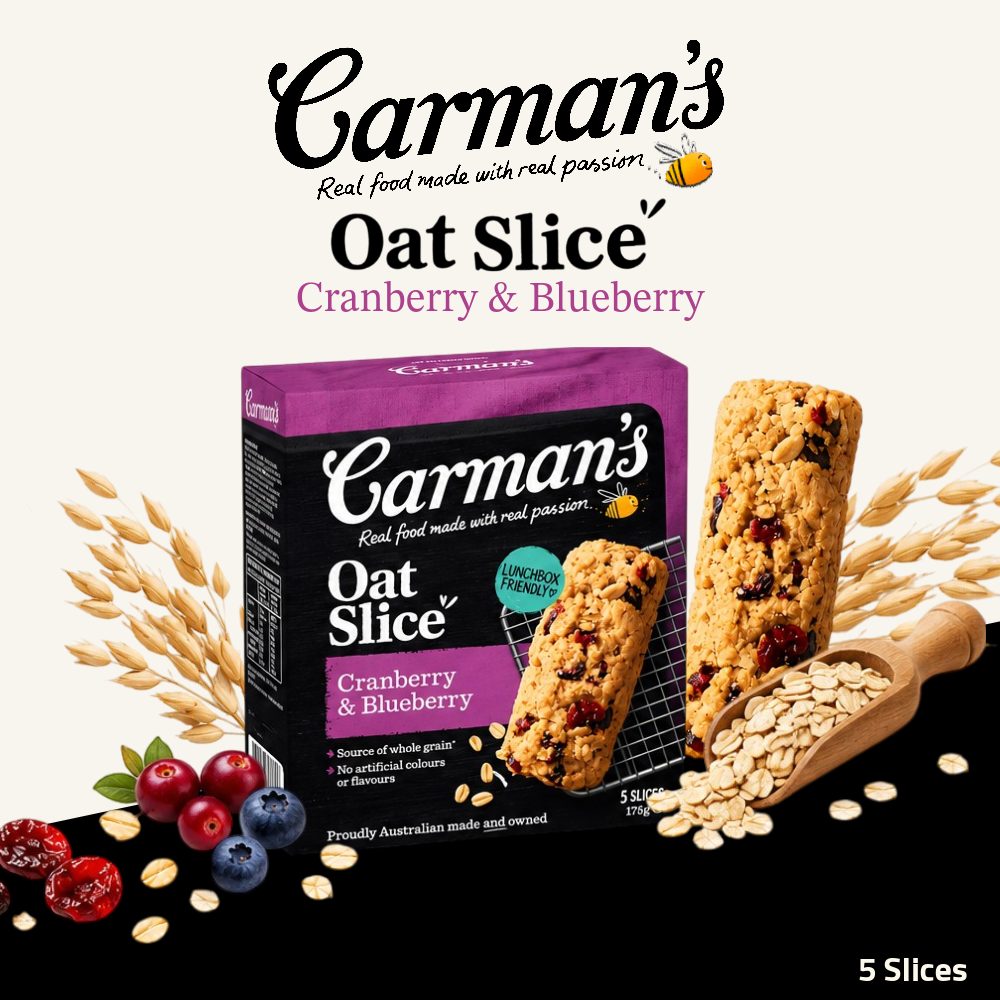 Carman's Oat Slice Bar | Whole Grain Oat Bar | Cranberry & Blueberry | 5 Slices