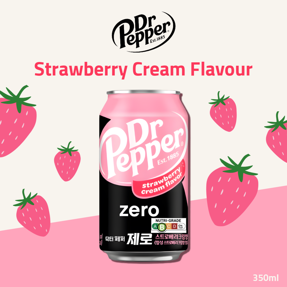 Dr Pepper Zero Sugar Strawberries & Cream Soda | 24 Cans x 350ml