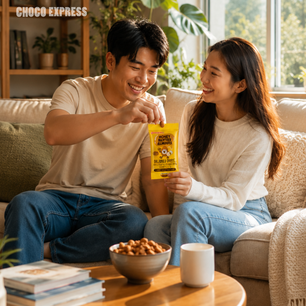 9.9 Must-Buy Box | Daelmans Stroopwafels Mini Chocolate 200g + Calbee Potato Chips Light Salt 160g + Morniaga Hi-Chew Premium Chewy Gummies Lemon 60g + Oreo BTS Hotteok 100g + Murgerbon Honey Butter Almonds 30g