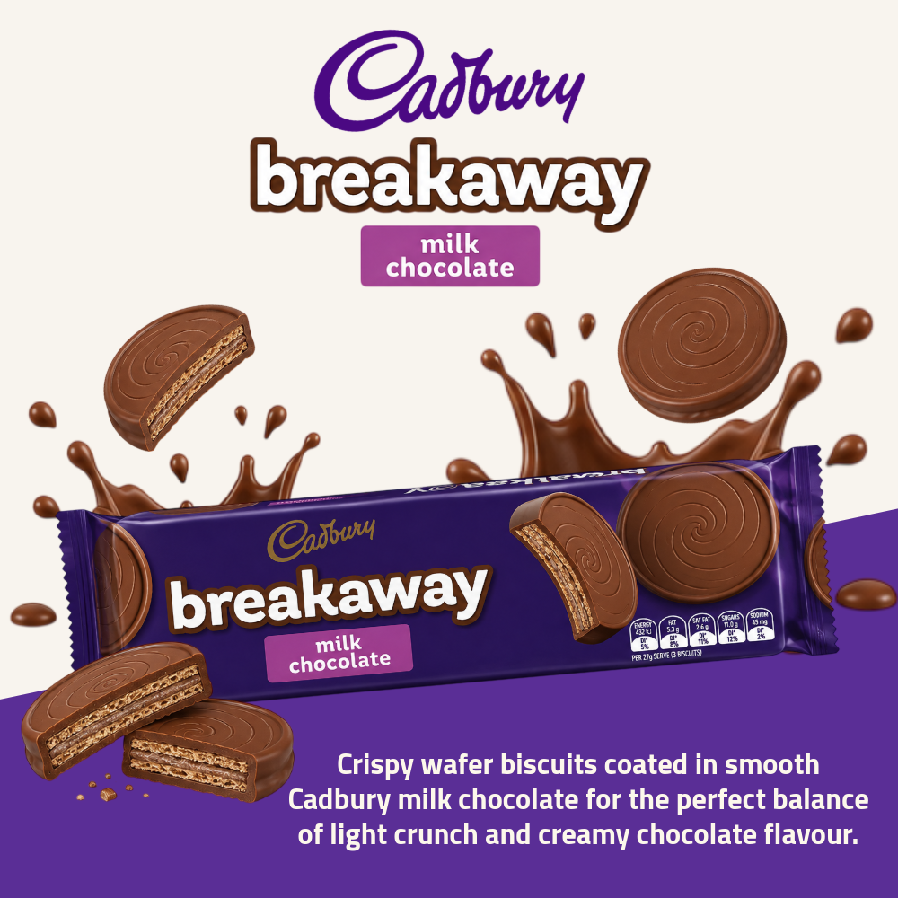 Cadbury Breakaway Milk Chocolate Biscuits | Chocolate-Coated Wafer Biscuits | 180g