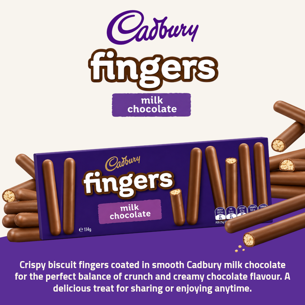 Cadbury Fingers Milk Chocolate | Chocolate-Coated Biscuit Fingers | 114g