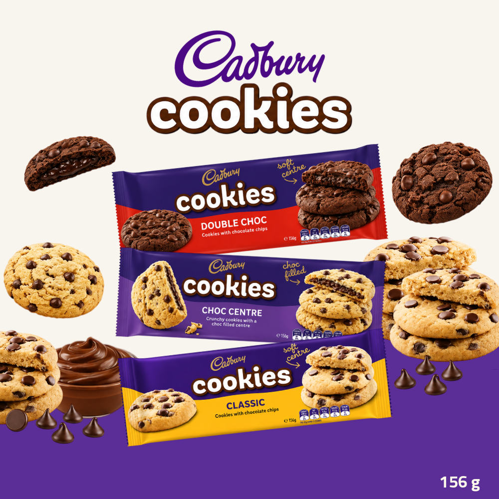 Cadbury Cookies | Chocolate Chip Cookies | Classic, Double Choc, Choc Centre | 156g