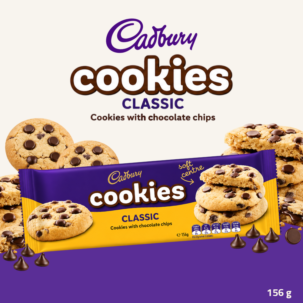 Cadbury Cookies | Chocolate Chip Cookies | Classic, Double Choc, Choc Centre | 156g