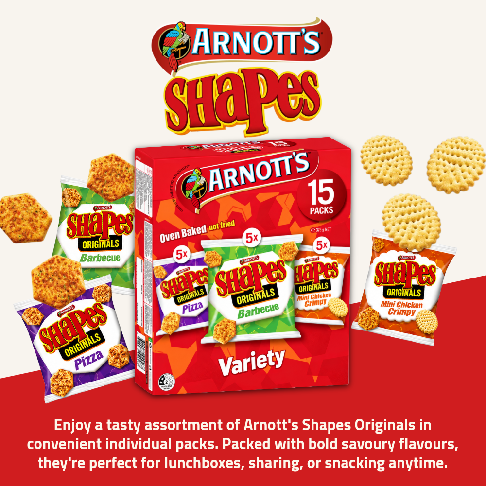 Arnott's Shapes Originals | Assorted Savoury Crackers | 15 Packs