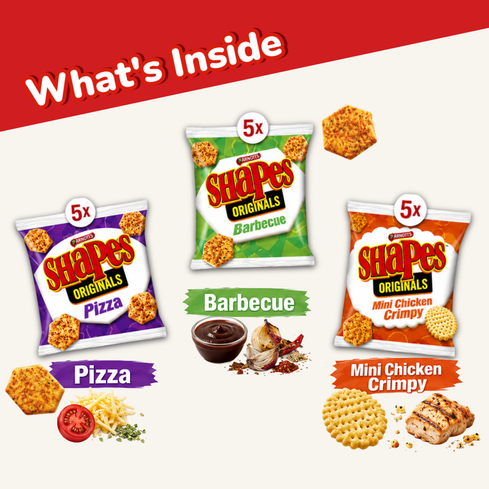 Arnott's Shapes Originals | Assorted Savoury Crackers | 15 Packs