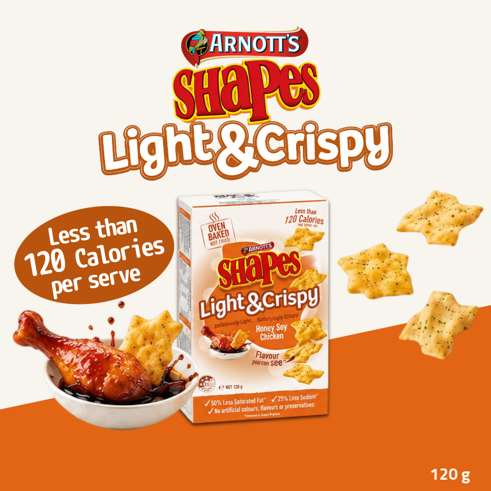 Arnott's Shapes Light & Crispy Chips 120g - Honey Soy & Chicken