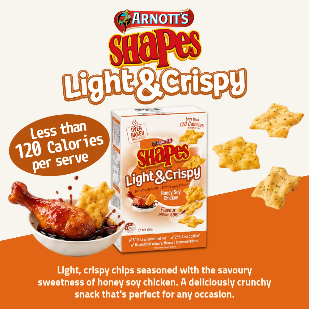 Arnott's Shapes Light & Crispy Chips 120g - Honey Soy & Chicken