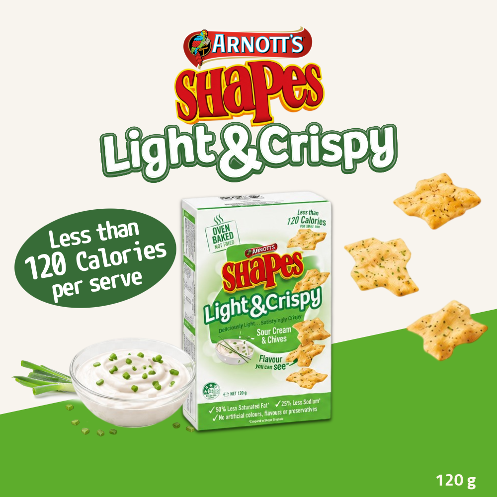 Arnott's Shapes Light & Crispy Chips | Honey Soy Chicken, Sour Cream & Chives & Balsamic Vinegar & Sea Salt | 120g