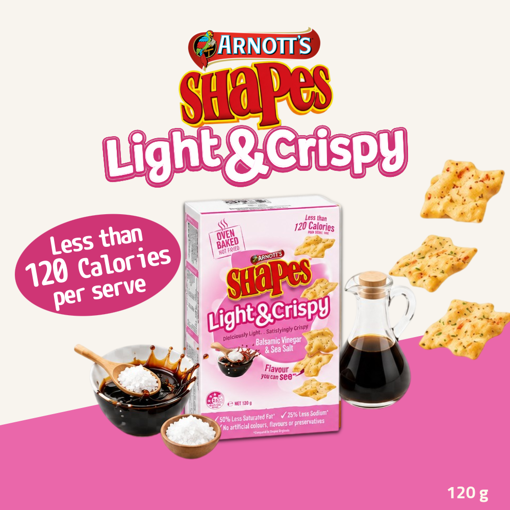 Arnott's Shapes Light & Crispy Chips | Honey Soy Chicken, Sour Cream & Chives & Balsamic Vinegar & Sea Salt | 120g