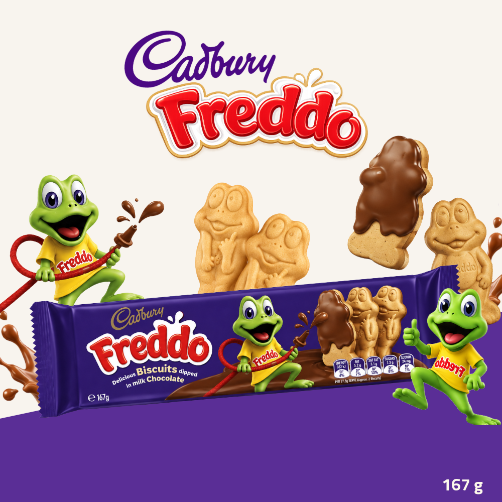 Cadbury Freddo Biscuits | Chocolate Biscuits with Milk Chocolate Coating | 167g