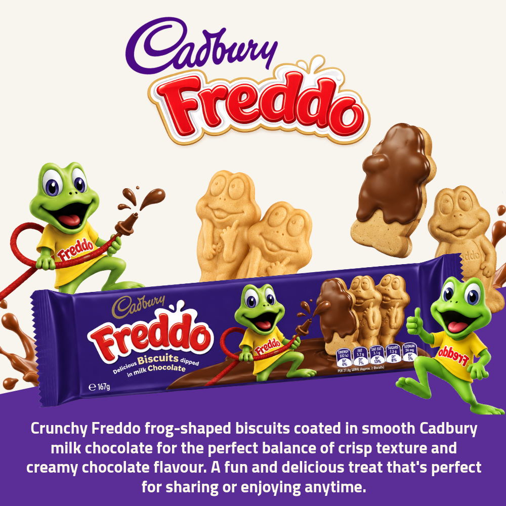 Cadbury Freddo Biscuits | Chocolate Biscuits with Milk Chocolate Coating | 167g