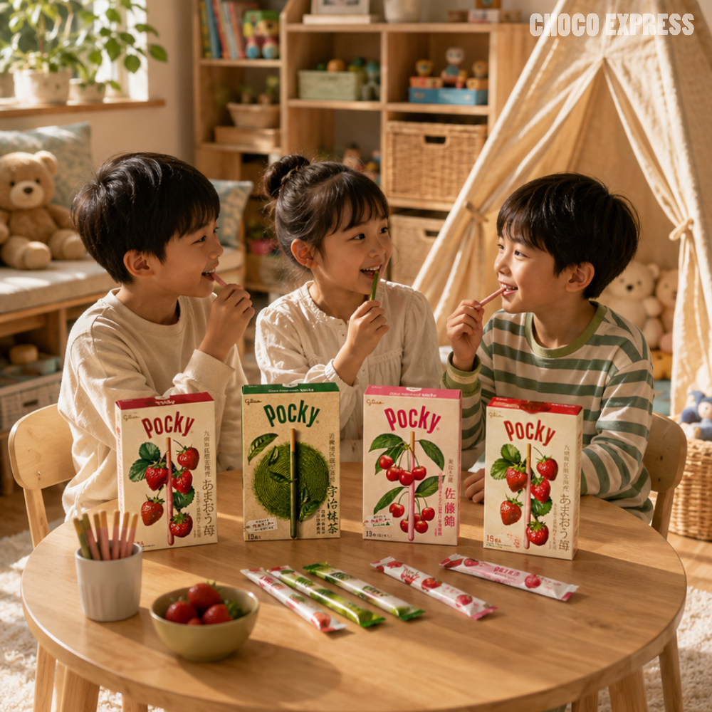 Glico Giant Pocky Amaou Strawberry | Strawberry-Coated Biscuit Sticks | 13 Packs
