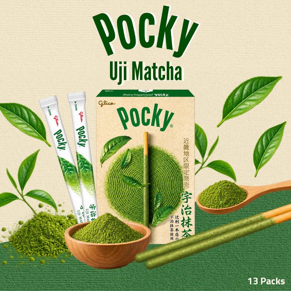 Glico Giant Pocky Uji Matcha | Matcha-Coated Biscuit Sticks | 13 Packs