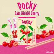 Glico Giant Pocky Sato Nishiki Cherry | Cherry-Coated Biscuit Sticks | 13 Packs