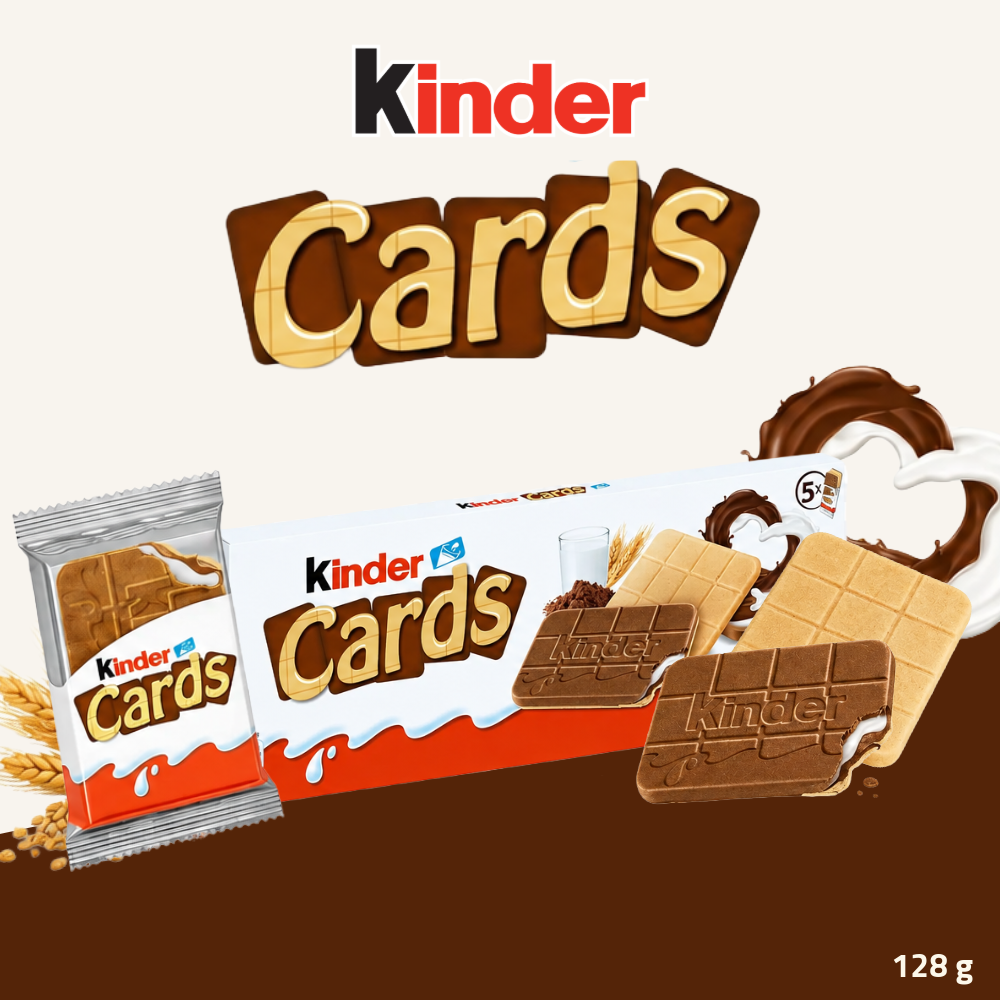 Kinder Cards | Crispy Wafer Biscuits with Cocoa & Milk Filling | 128g