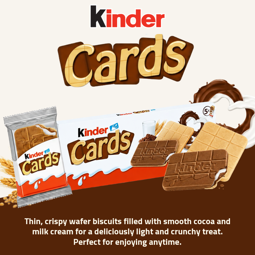 Kinder Cards | Crispy Wafer Biscuits with Cocoa & Milk Filling | 128g