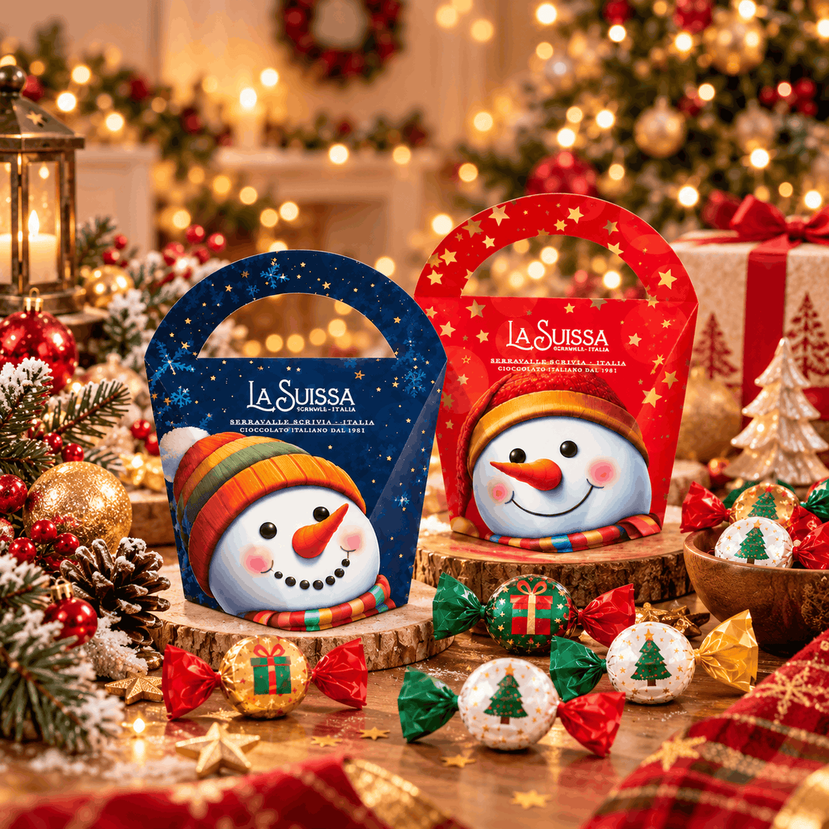 [Pre-Order]  La Suissa Snowman Christmas Chocolate Gift Bag | Premium Italian Chocolate Pralines with Caramel Filling | 130g