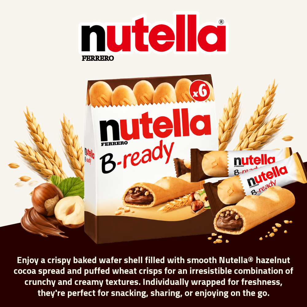 Ferrero Nutella B-ready | Crispy Wafer with Nutella Hazelnut Cocoa Filling | 6pcs