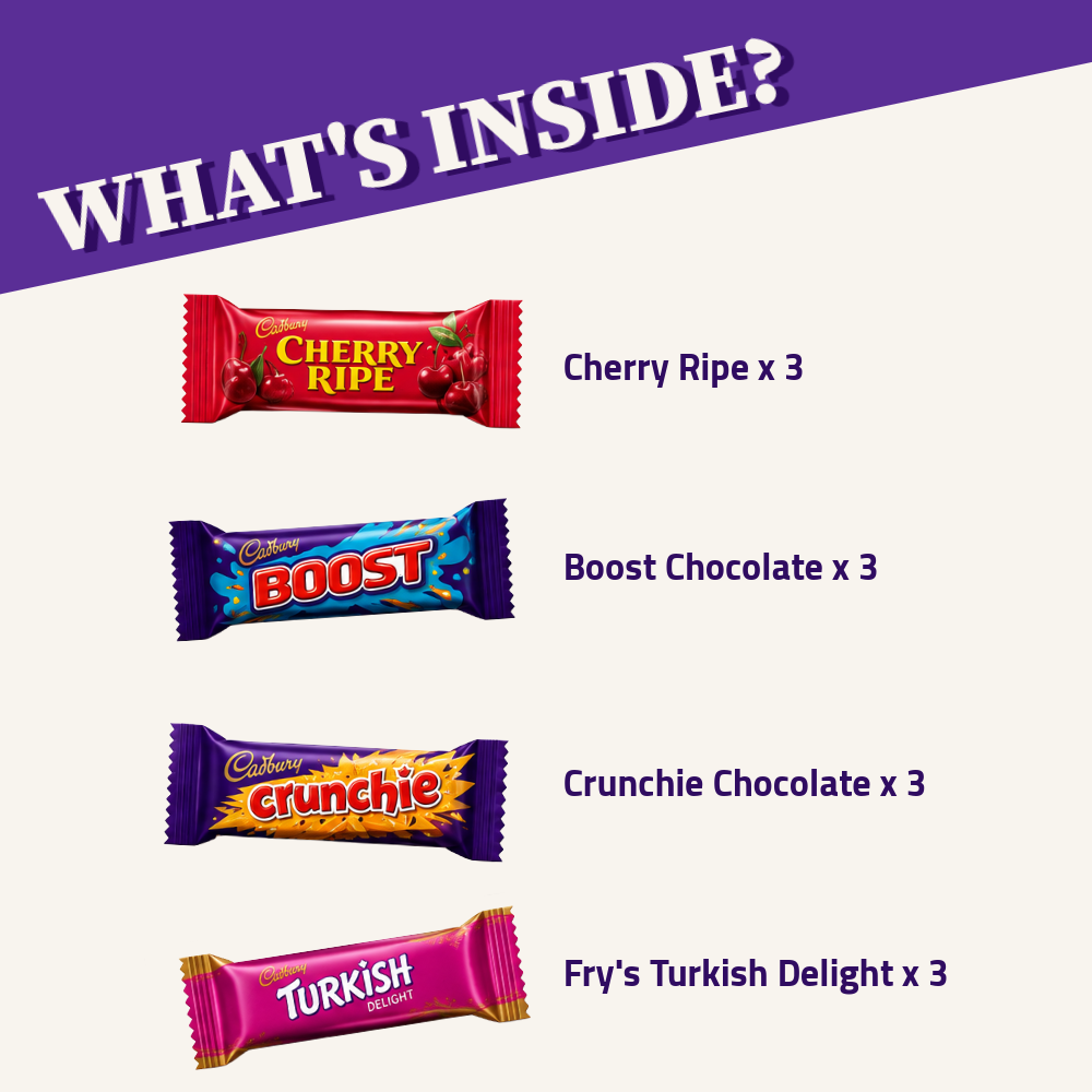 Cadbury Special Treats | Assorted Chocolate Bars | Crunchie, Cherry Ripe, Boost & Turkish Delight | 12 Pcs