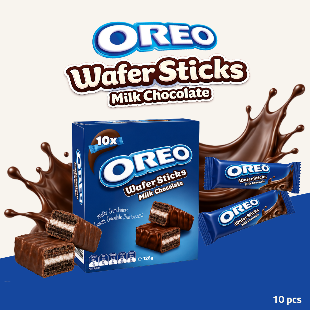 Oreo Wafer Sticks | Milk Chocolate Flavour | Crispy Wafer Rolls | 10pcs