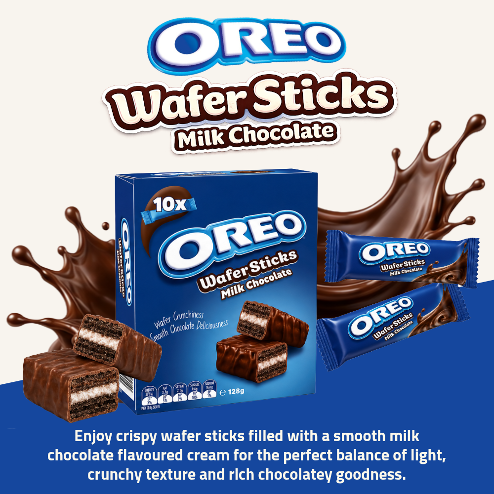 Oreo Wafer Sticks | Milk Chocolate Flavour | Crispy Wafer Rolls | 10pcs