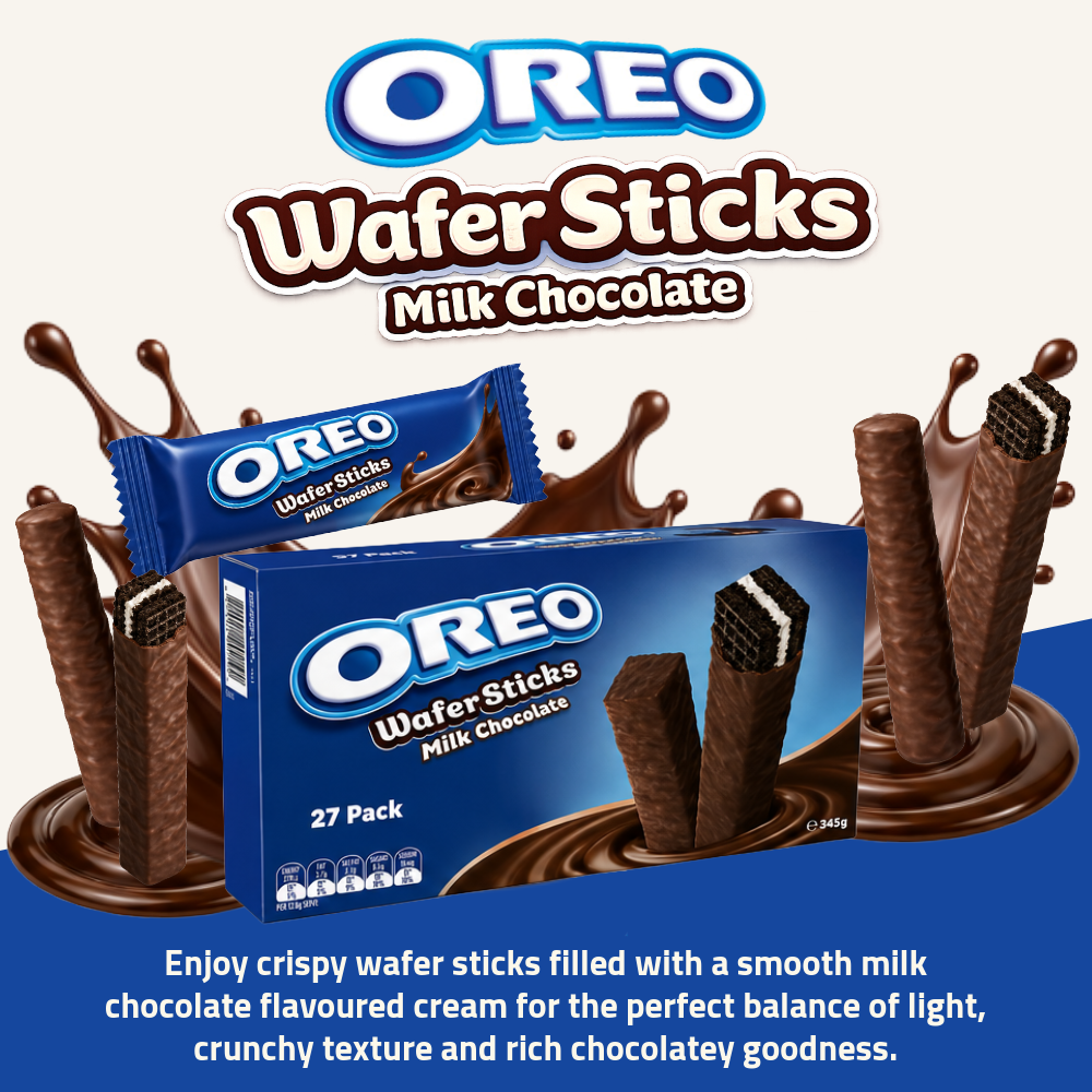 Oreo Wafer Sticks | Milk Chocolate Flavour | Crispy Wafer Rolls | 27pcs