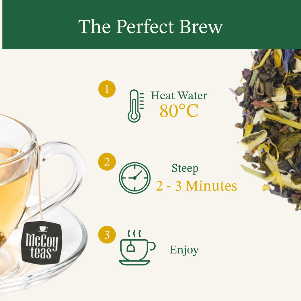 McCoy Teas Premium Tea Collection | Lemon Citrus Flavoured Green Tea | 2g x 10 Pyramid Tea Bags