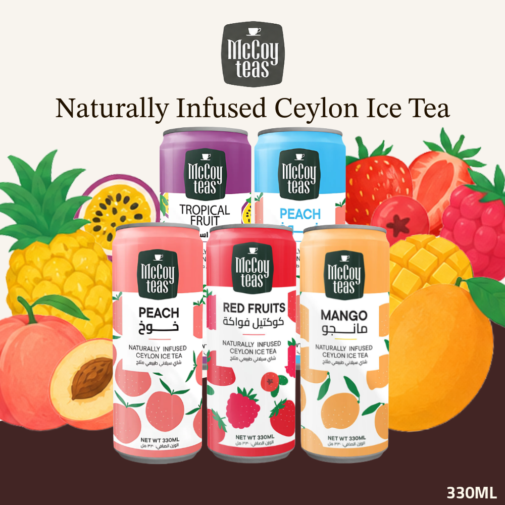 McCoy Teas Naturally Infused Ceylon Fruity Iced Tea Collection | Peach, Red Fruits, Mango, Tropical Fruits | 330ml