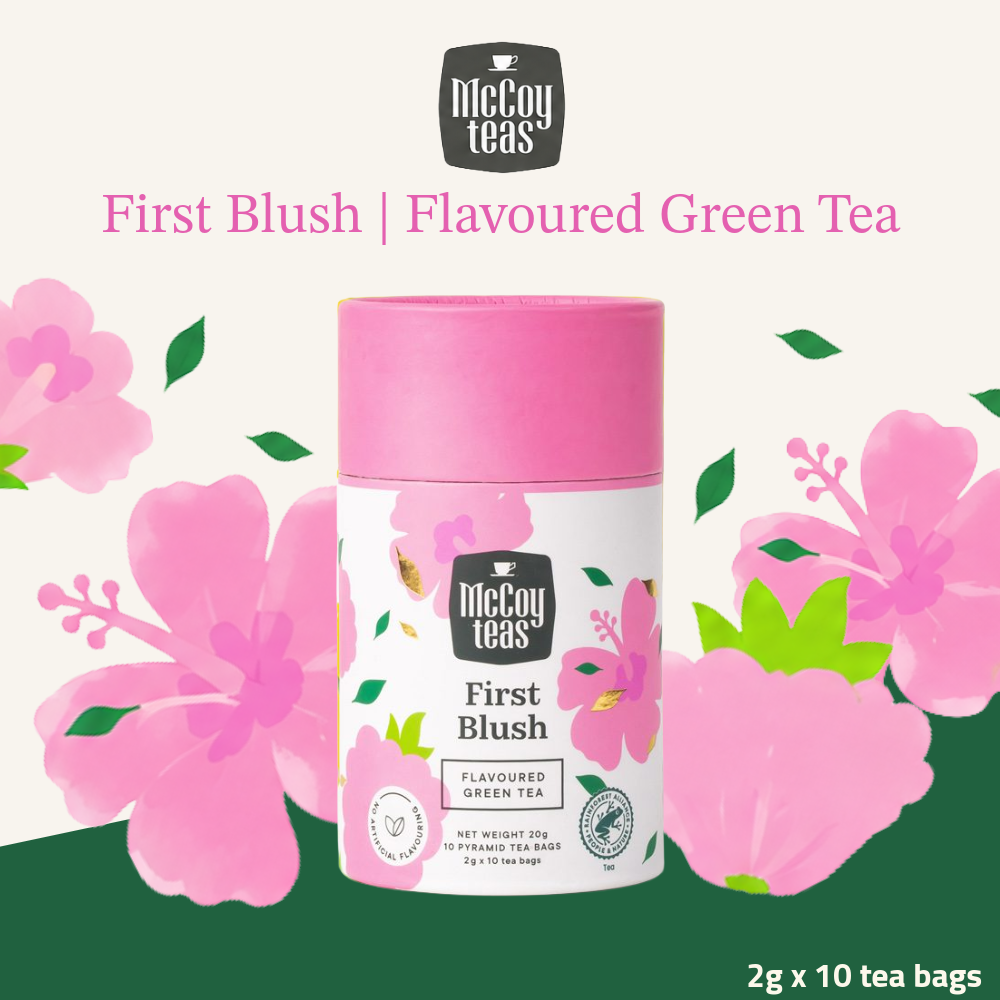 McCoy Teas Premium Tea Collection | First Blush Flavoured Green Tea | 2g x 10 Pyramid Tea Bags