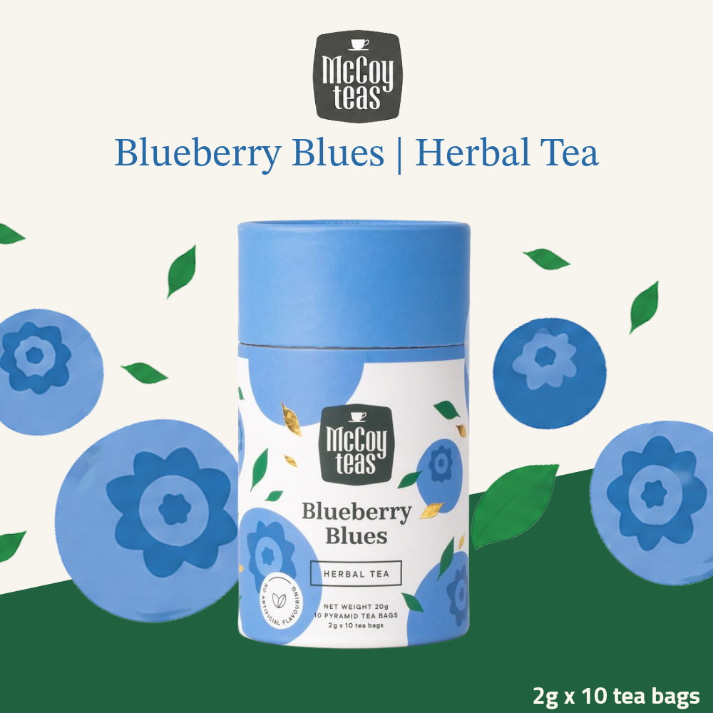 McCoy Teas Premium Tea Collection | Blueberry Blues Herbal Tea | 2g x 10 Pyramid Tea Bags
