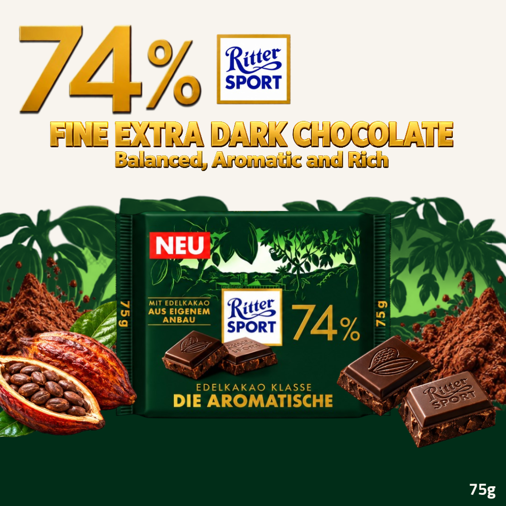 [Pre-Order] Ritter Sport Cacao 74% Aromatic Dark Chocolate | 74% Cacao | 75g