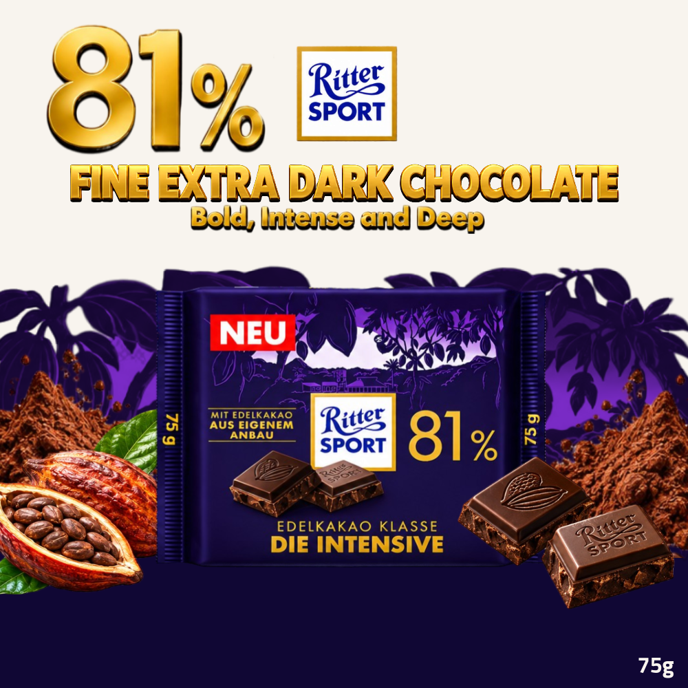[Pre-Order] Ritter Sport Cacao 81% Intense Dark Chocolate | 81% Cacao | 75g