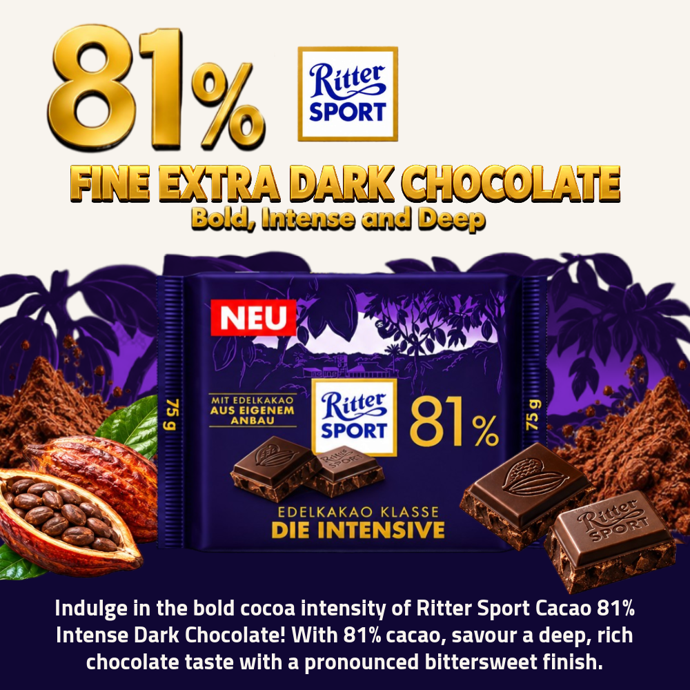 [Pre-Order] Ritter Sport Cacao 81% Intense Dark Chocolate | 81% Cacao | 75g