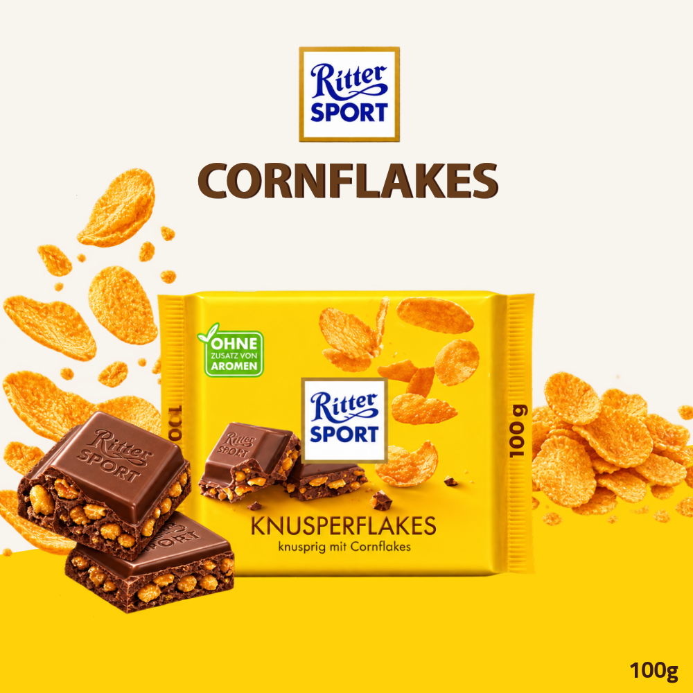 Ritter Sport Cornflakes Chocolate | Milk Chocolate with Crispy Cornflakes | 100g