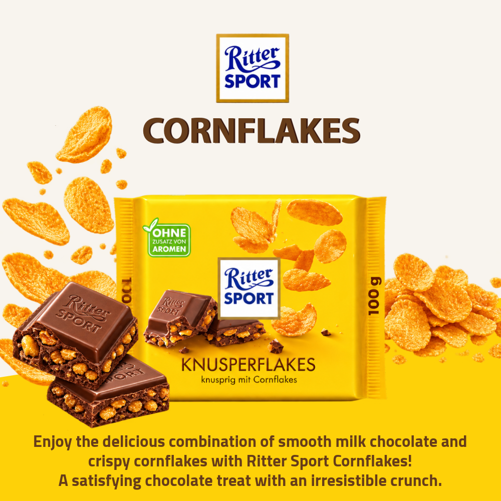 Ritter Sport Cornflakes Chocolate | Milk Chocolate with Crispy Cornflakes | 100g