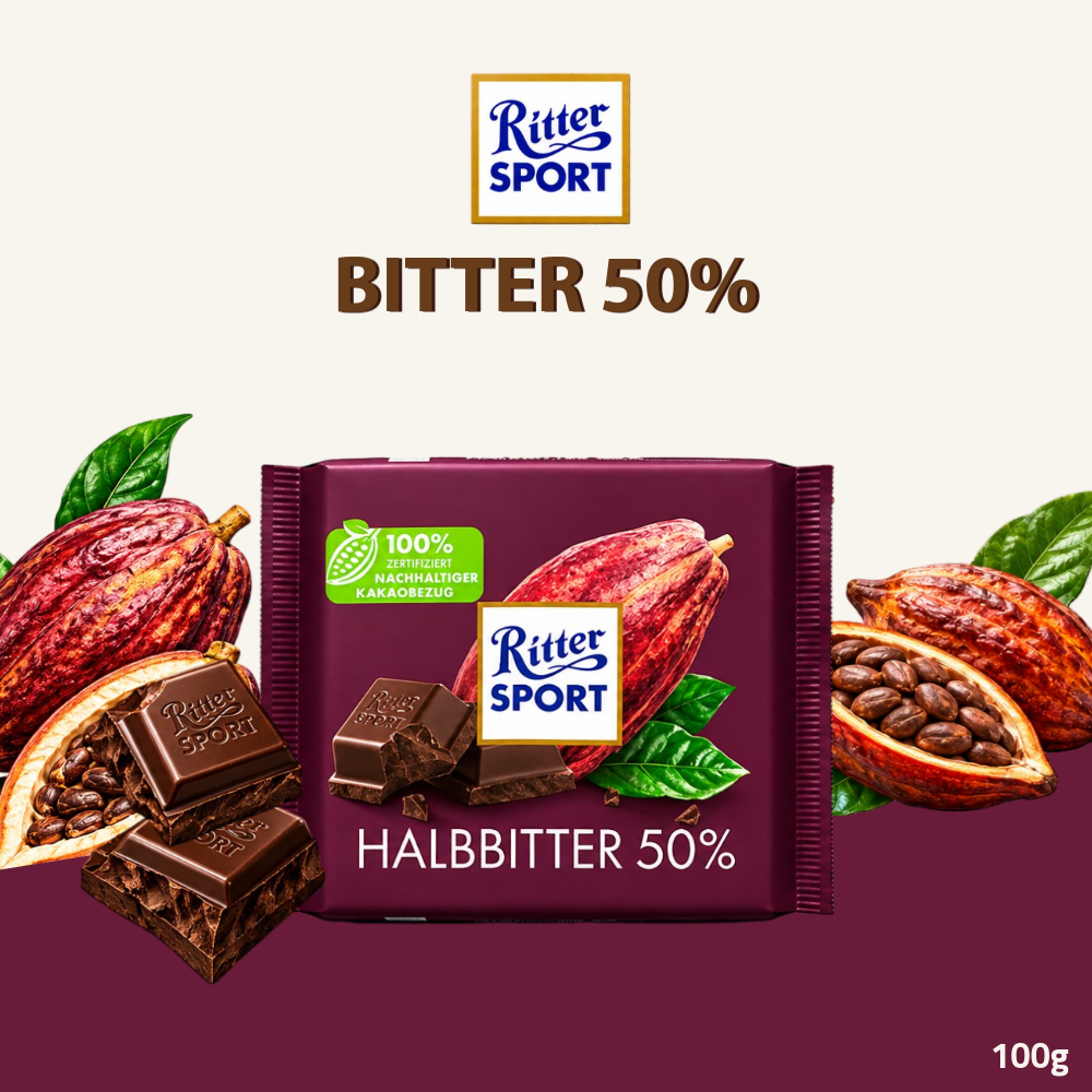 [Pre-Order] Ritter Sport Bitter 50% Dark Chocolate | 50% Cacao | 100g