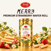 [Pre-Order] Richy Merry Premium Strawberry Wafer Rolls | Strawberry-Flavoured Wafer Biscuits | 200g