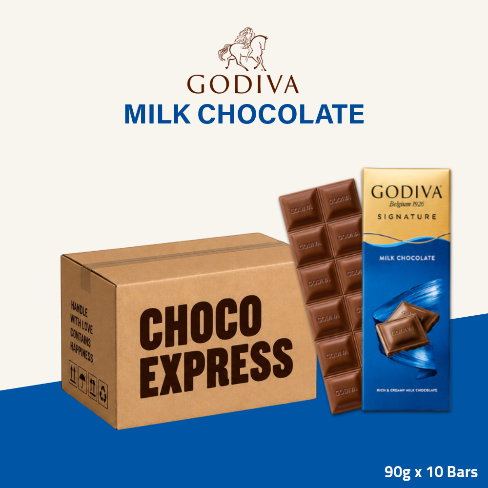 Godiva Signature Chocolate Bar | Milk Chocolate | Halal | 90g x 10 Bars