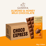Godiva Signature Chocolate Bar | Almond & Honey Milk Chocolate | Halal | 90g x 10 Bars