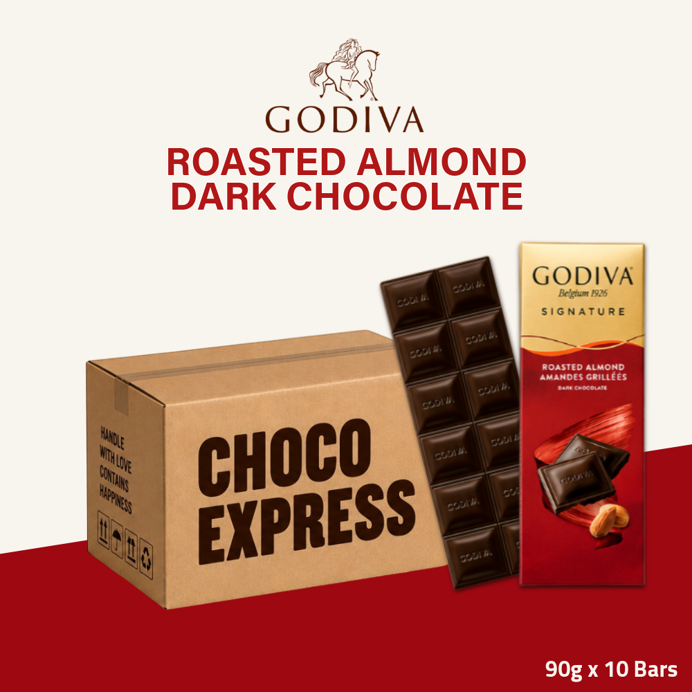 Godiva Signature Chocolate Bar | Roasted Almond Dark Chocolate | Halal | 90g x 10 Bars