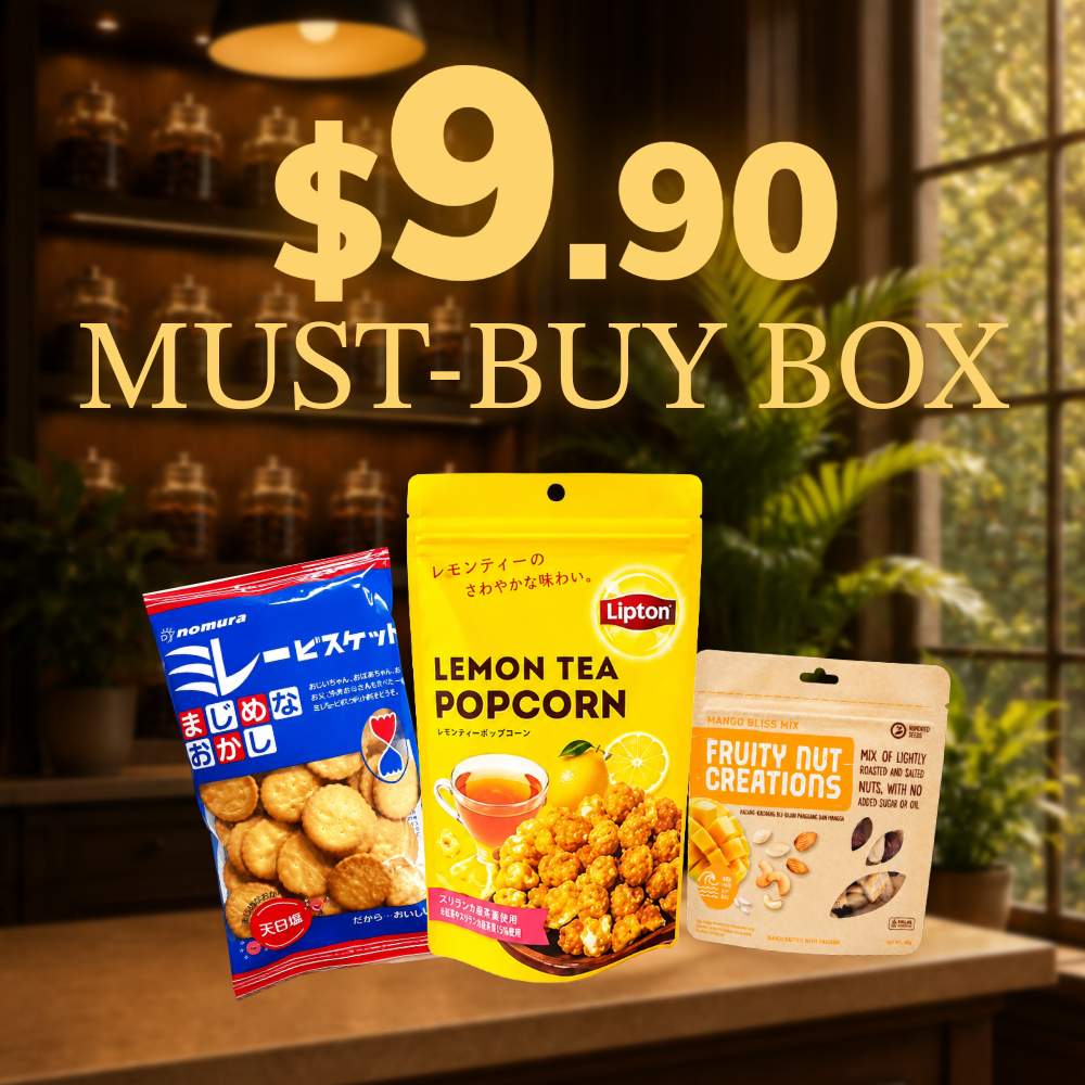 $9.90 Must-Buy Box | Lipton Lemon Tea Popcorn 55g + Nomura Millet Crunchy Biscuit 120g + Hundred Seeds Fruity Nut Creations 20g