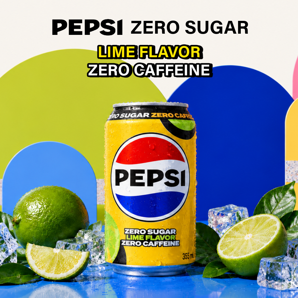 Korean Pepsi Zero Sugar Soda | Lime Flavour | Zero Caffeine | 355ml