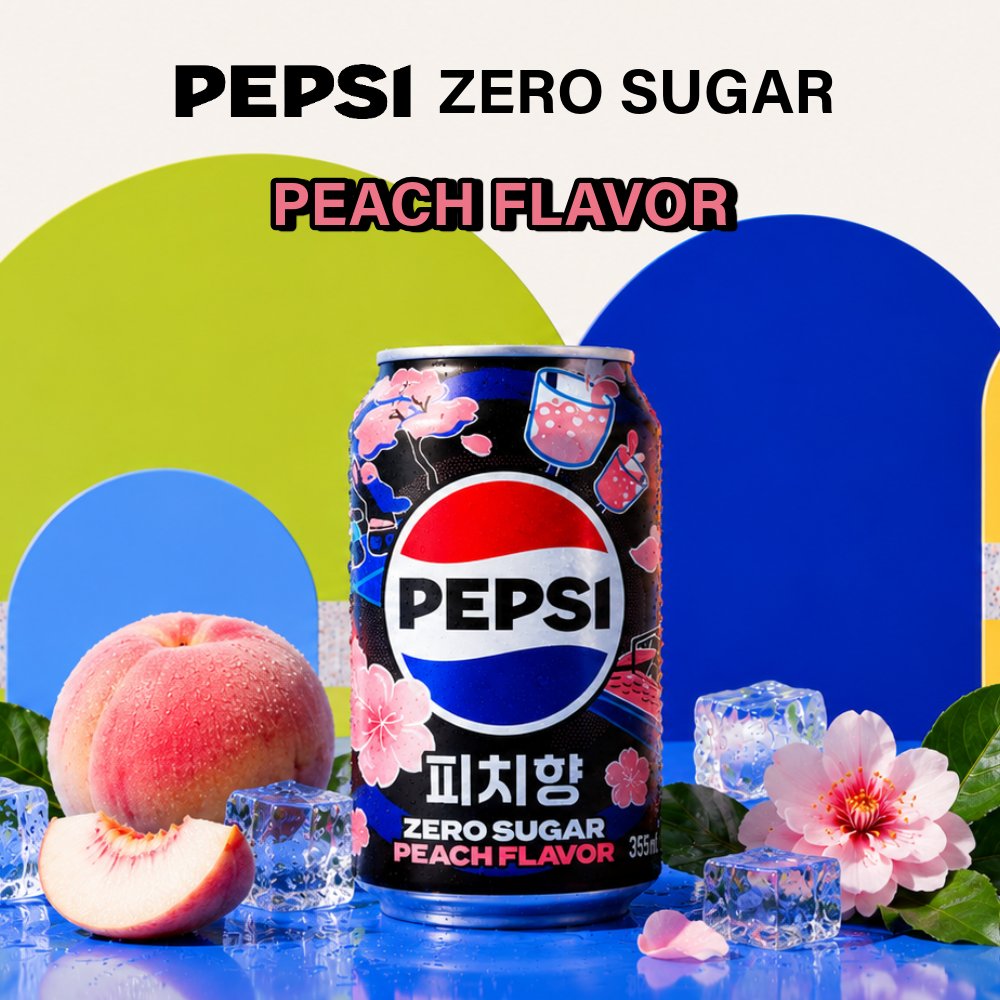 Korean Pepsi Zero Sugar Soda | Peach Flavour | 355ml