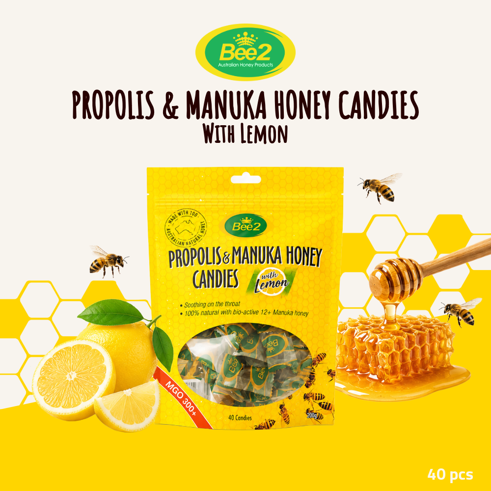 Bee2 Honey Candies | Propolis & Manuka Honey with Lemon | 40 Candies