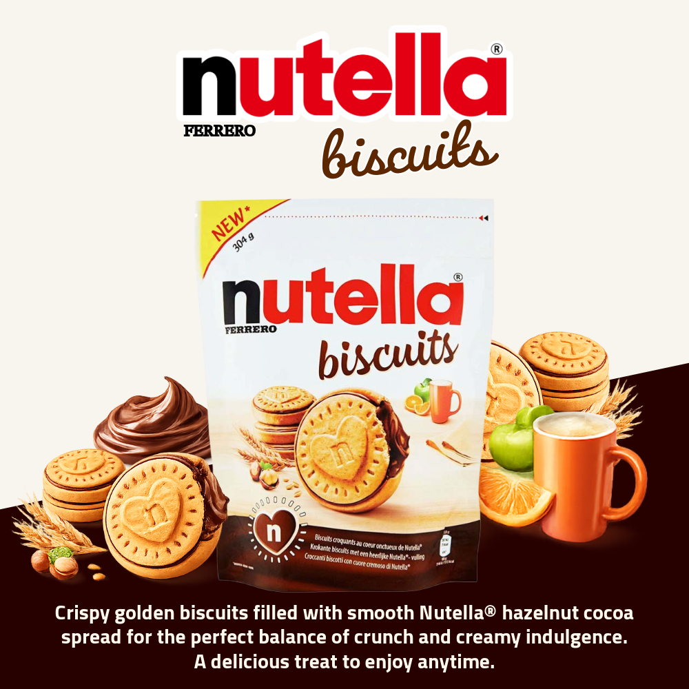 Ferrero Nutella Biscuits | Crispy Biscuits with Nutella Hazelnut Cocoa Filling | 304g