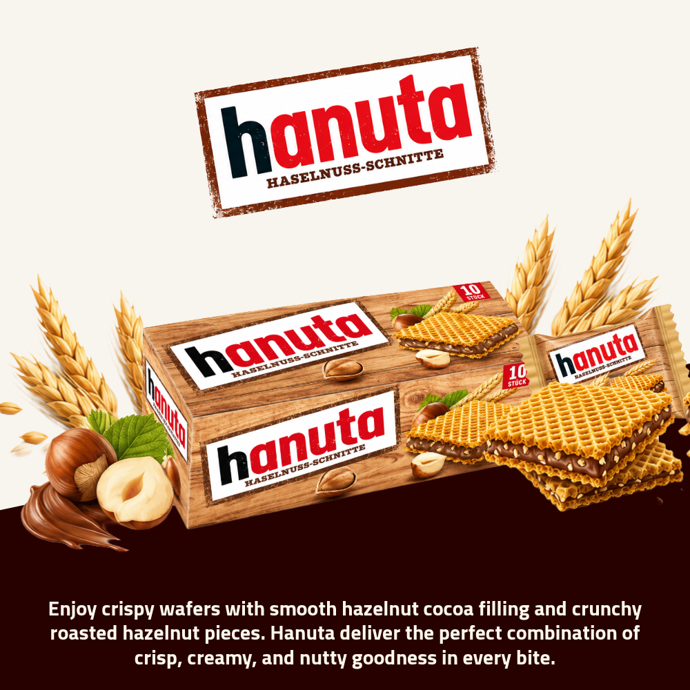 Ferrero Hanuta | Crispy Wafer with Hazelnut Cocoa Filling | 220g