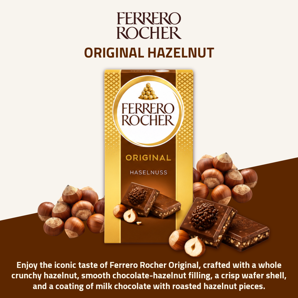 Ferrero Rocher Chocolate Tablet | Milk Chocolate with Hazelnut | 90g