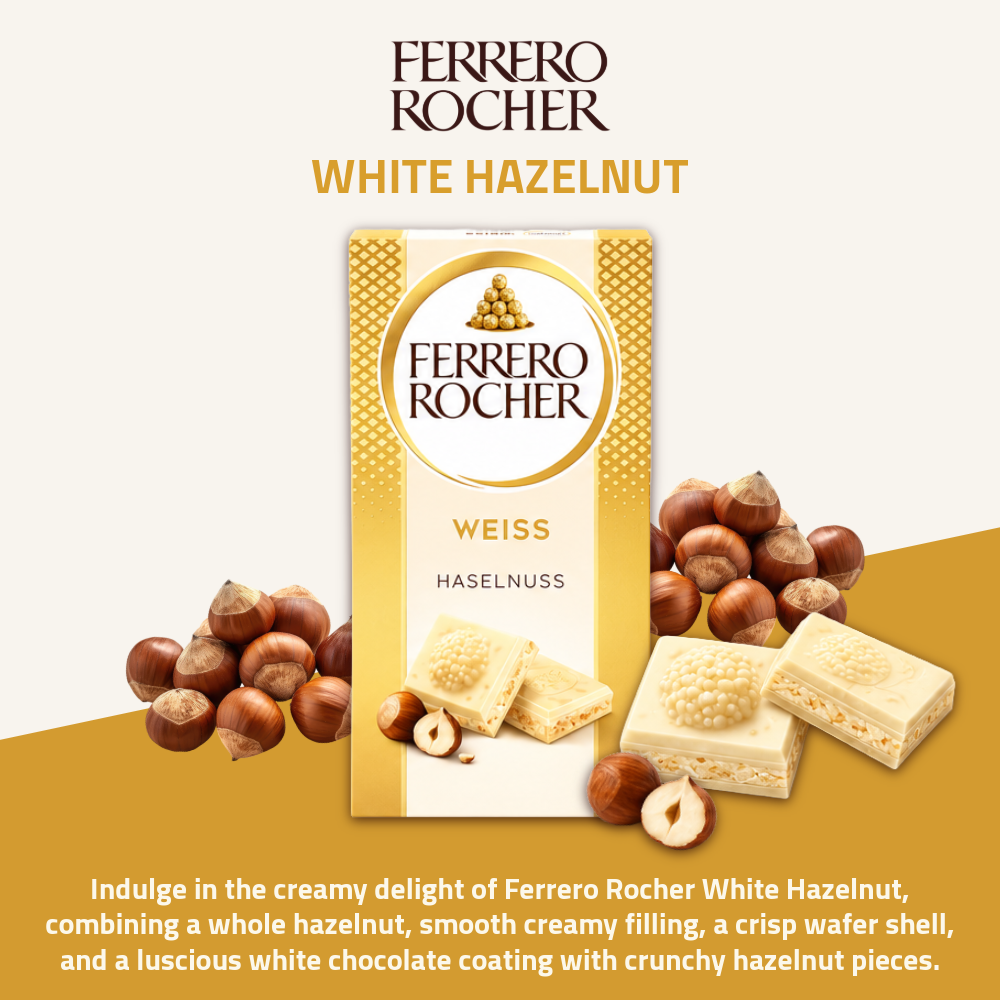 Ferrero Rocher Chocolate Tablet | White Chocolate with Hazelnut | 90g