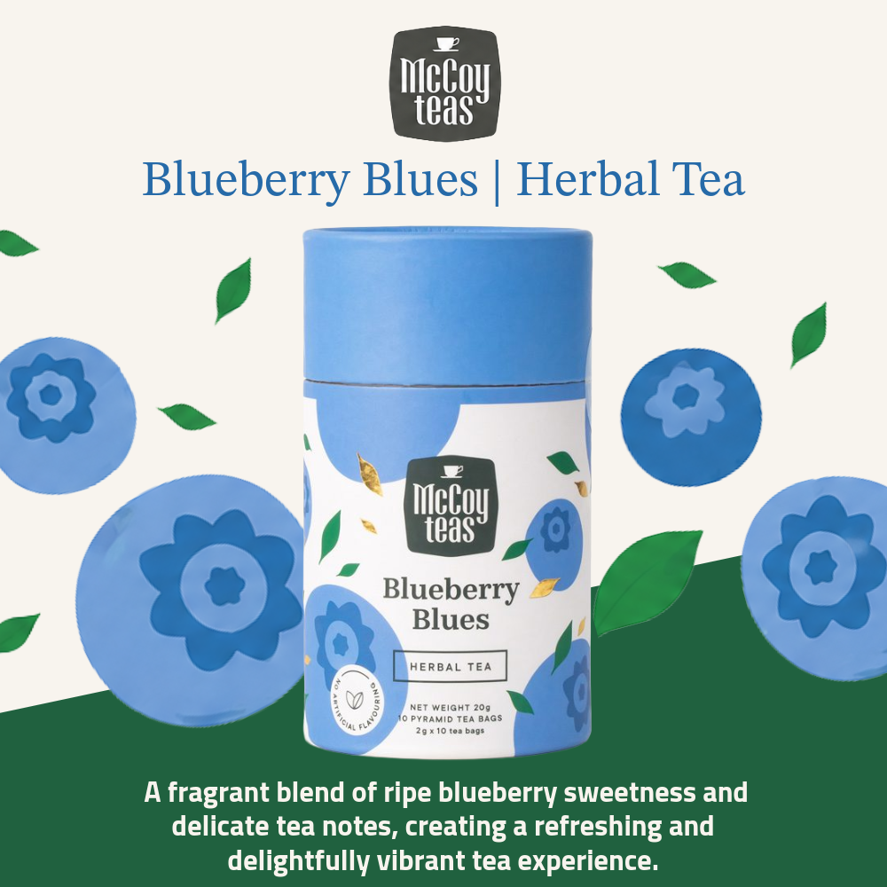McCoy Teas Premium Tea Collection | Blueberry Blues Herbal Tea | 2g x 10 Pyramid Tea Bags