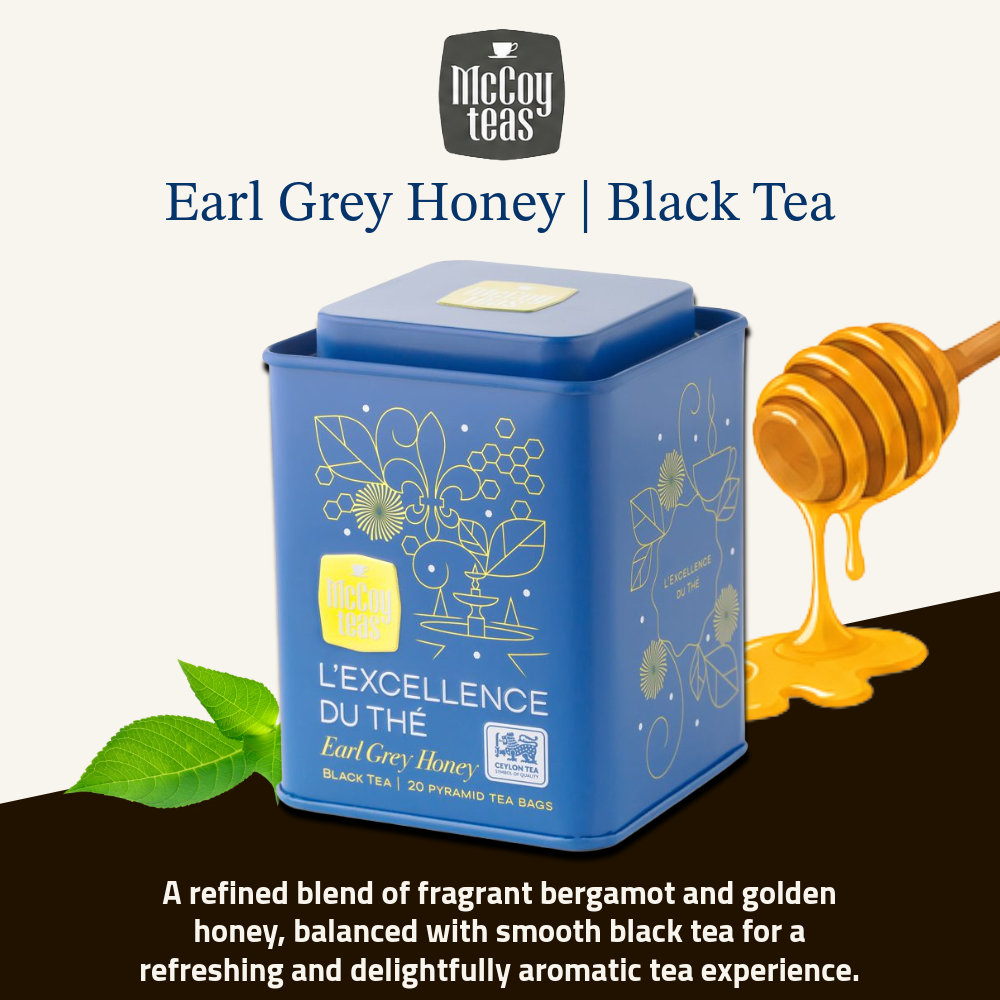 Golden Harmony Mid Autumn Gift Set | McCoy Earl Grey Honey Black Tea 20 Tea Bags + Langnese Acacia Honey with HoneyComb 500g + FREE Wooden Spoon